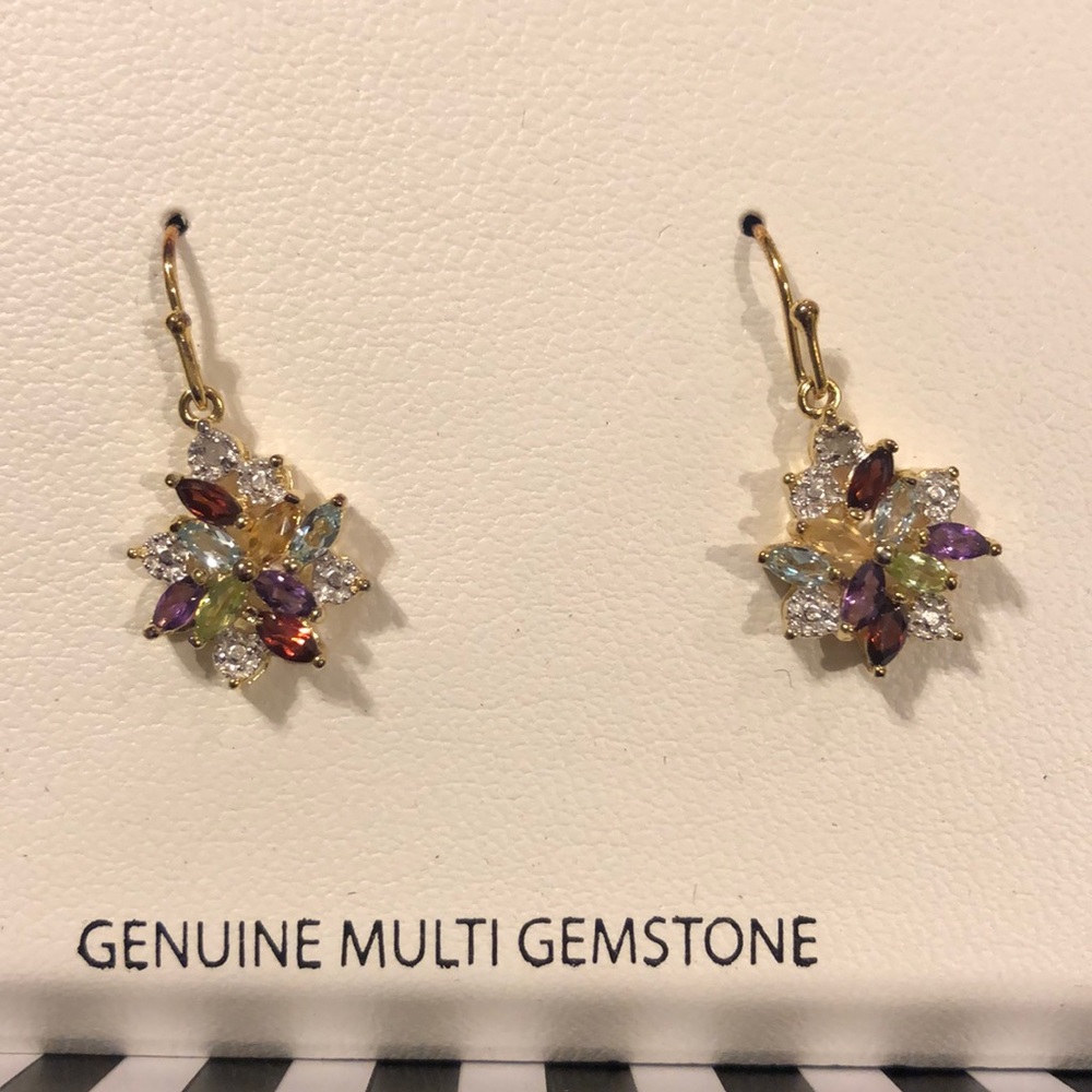 18k YG over SS genuine gemstone+ diamond earrings